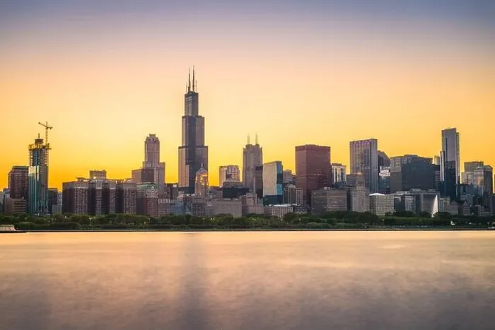 Framed Print : Chicago, Illinois, USA downtown skyline from Lake Michigan at dusk