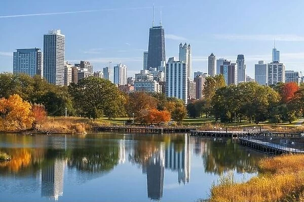 Chicago, Illinois, USA with Lincoln Park and the city skyline during early autumn