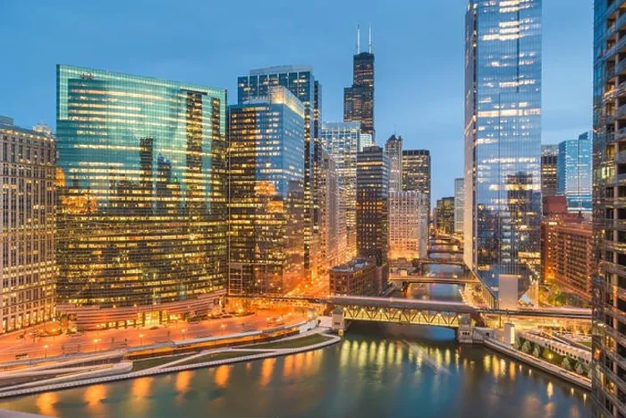 Framed Print : Chicago, Illinois USA skyline over the river twilight Framed Print : Chicago, Illinois USA skyline over the river twilight