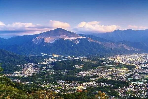 Chichibu, Saitama, Japan with Buko Mountain at blue hour