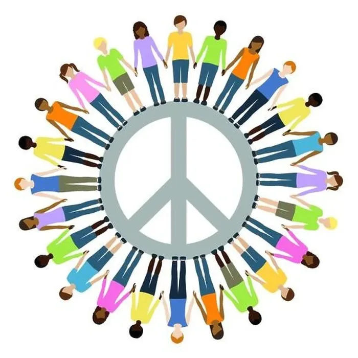 Framed Print : children of different origin with peace symbol freedom concept vector illustration EPS10