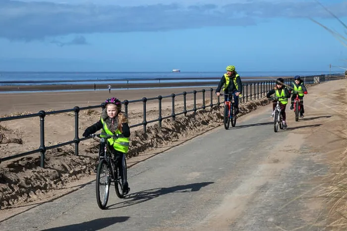 Framed Print : Children under instruction cycling in Crosby Framed Print : Children under instruction cycling in Crosby