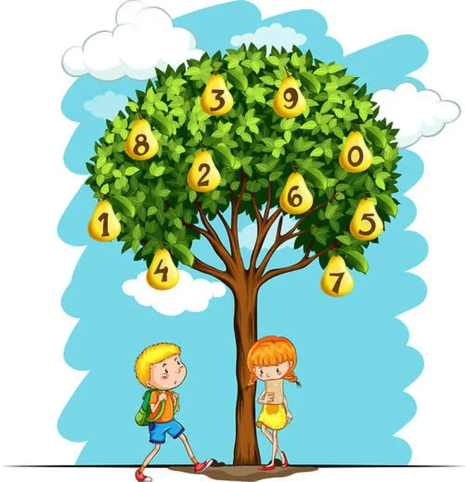 Framed Print : Children and pear tree with numbers Framed Print : Children and pear tree with numbers