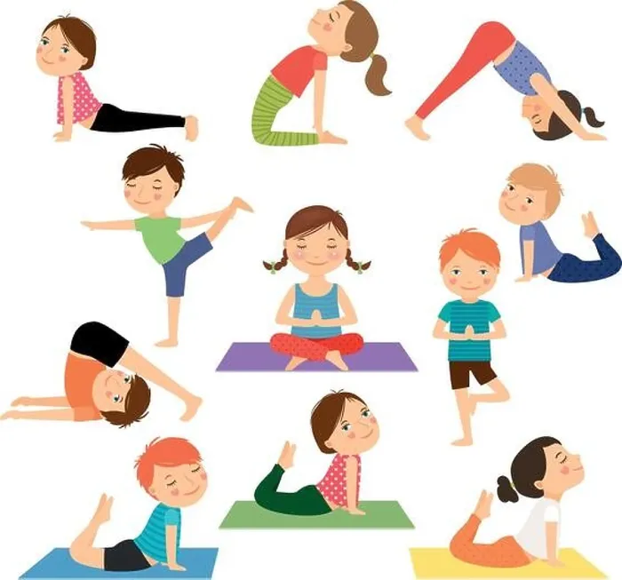 Framed Print : Children yoga. Kids doing yoga in different yoga poses. Vector illustration Framed Print : Children yoga. Kids doing yoga in different yoga poses. Vector illustration