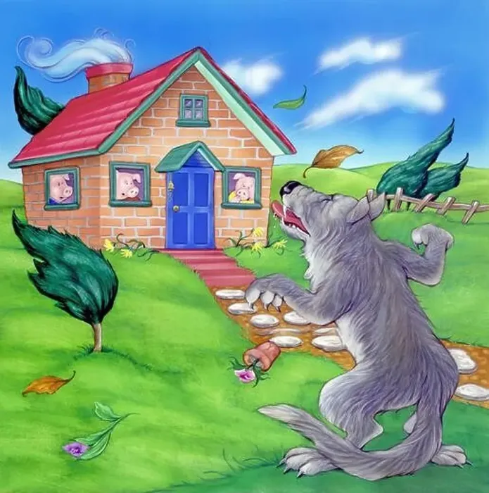 Framed Print : Children's story books-3 little pigs safe in brick housewolf huffing & puffing Framed Print : Children's story books-3 little pigs safe in brick housewolf huffing & puffing