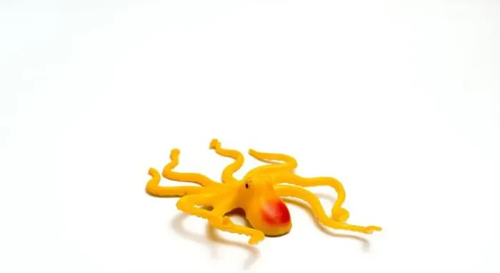 Framed Print : Children's Toy In The Form Of Yellow Octopus Animal With Isolated White Background And Photographed Using The Rule Of Framed Print : Children's Toy In The Form Of Yellow Octopus Animal With Isolated White Background And Photographed Using The Rule Of