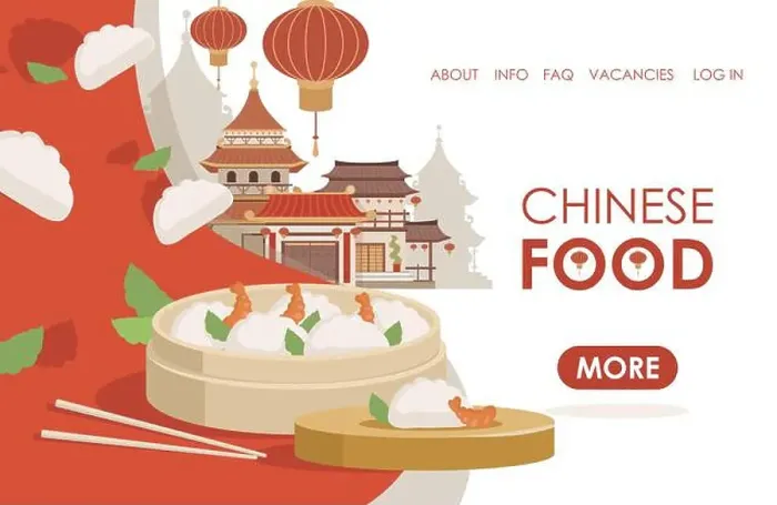 Framed Print : Chinese food vector flat landing page template with text space Framed Print : Chinese food vector flat landing page template with text space