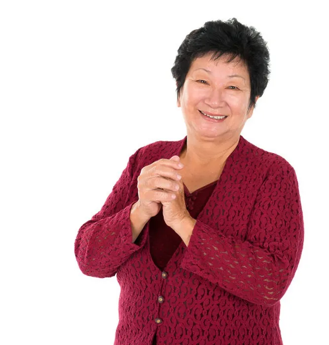 Framed Print : Chinese senior woman greeting Framed Print : Chinese senior woman greeting