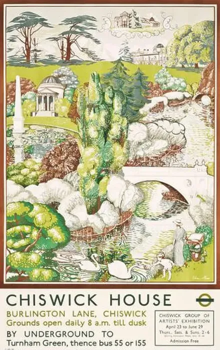 Framed Print : Chiswick House, by Vera Ross, 1937 - Vintage advertisement for London transit system Framed Print : Chiswick House, by Vera Ross, 1937 - Vintage advertisement for London transit system