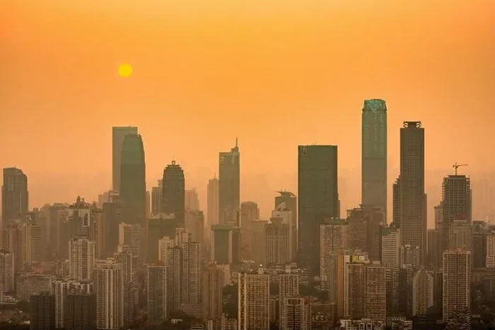 Framed Print : Chongqing, China downtown city skyline over the Yangtze River just before sunset Framed Print : Chongqing, China downtown city skyline over the Yangtze River just before sunset