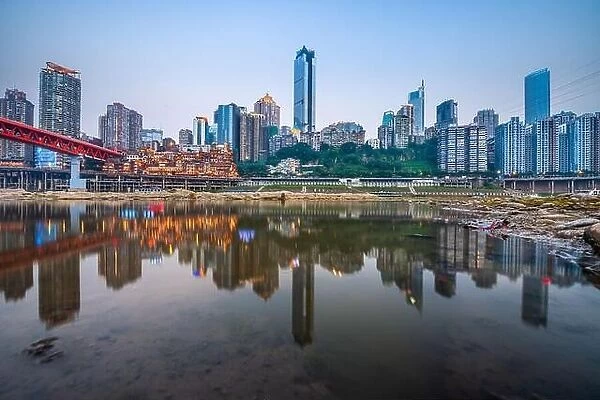 Chongqing, China skyline on the Jialing River at dusk