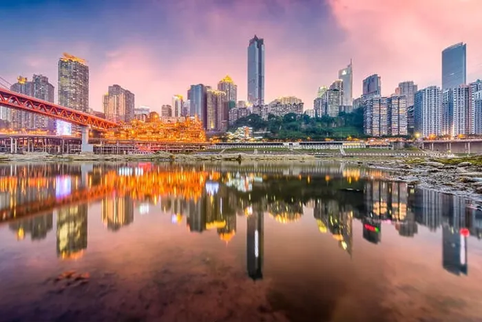 Framed Print : Chongqing, China skyline on the Jialing River at dusk Framed Print : Chongqing, China skyline on the Jialing River at dusk