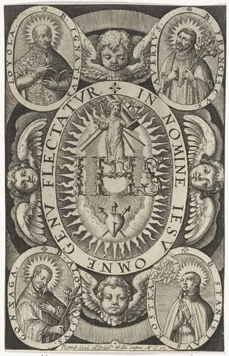 Framed Print : Christ child standing on monogram of worship of the Christ Child (series title)