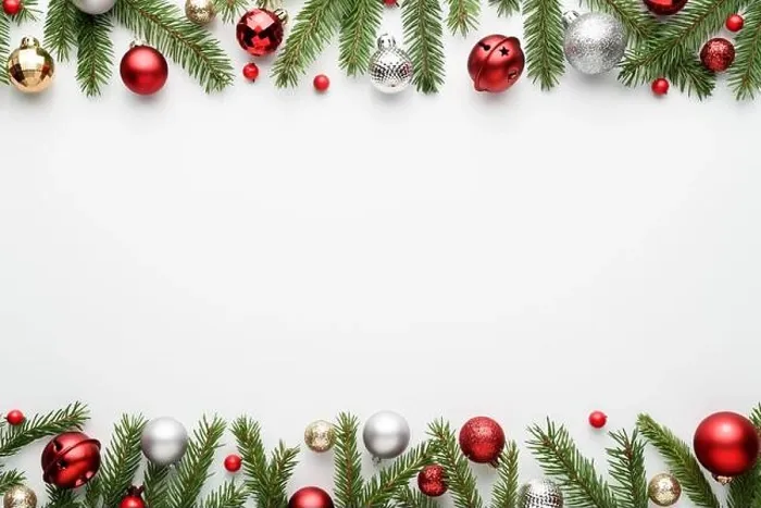 Framed Print : Christmas border on white background. Top view and flat lay with copy space for invitation text Framed Print : Christmas border on white background. Top view and flat lay with copy space for invitation text