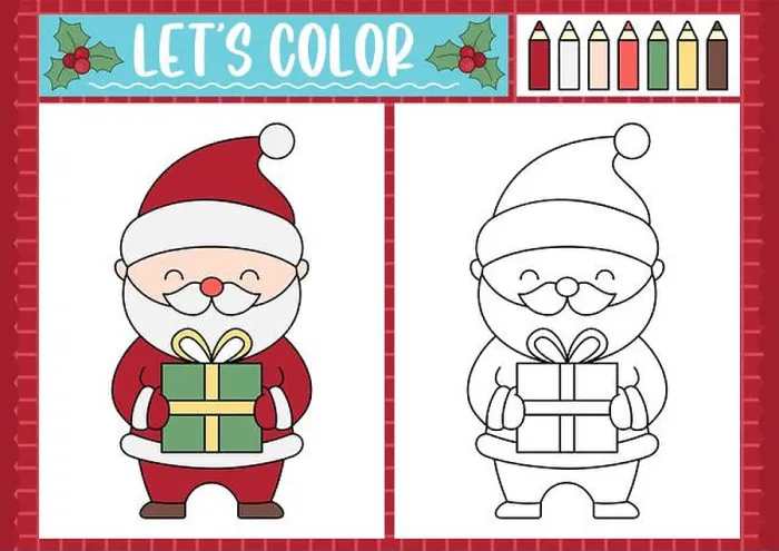 Framed Print : Christmas coloring page for children with cute kawaii Santa Claus Framed Print : Christmas coloring page for children with cute kawaii Santa Claus