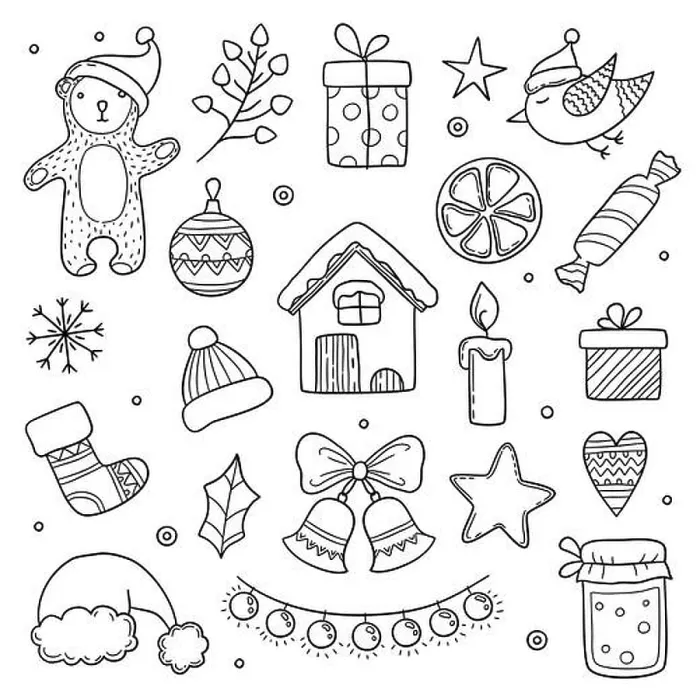 Framed Print : Christmas doodles. Winter season xmas characters animals cute gifts tree clothes snowflakes vector drawing pictures Framed Print : Christmas doodles. Winter season xmas characters animals cute gifts tree clothes snowflakes vector drawing pictures