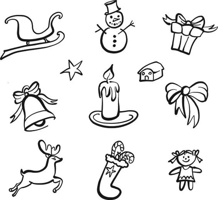 Framed Print : christmas icons drawings. Nice seasonal calligraphic artwork for greeting cards. Hand-drawn vector sketch