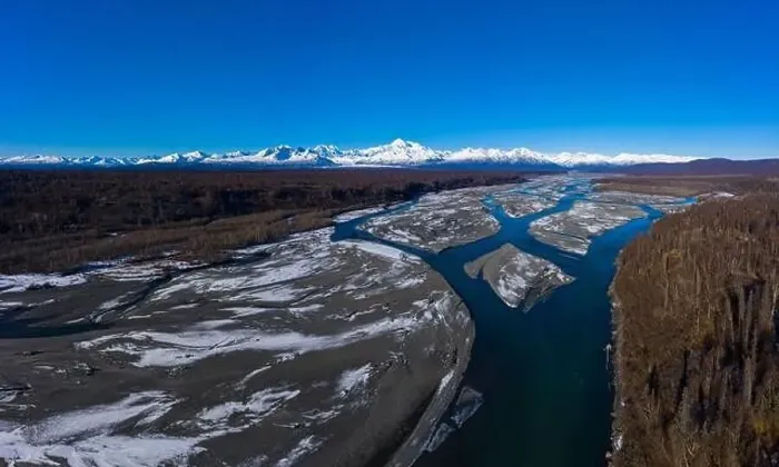 Framed Print : Chulitna River and Mount Denali on Winter Sunny Day. Landscape of Alaska, USA. Aerial View Framed Print : Chulitna River and Mount Denali on Winter Sunny Day. Landscape of Alaska, USA. Aerial View
