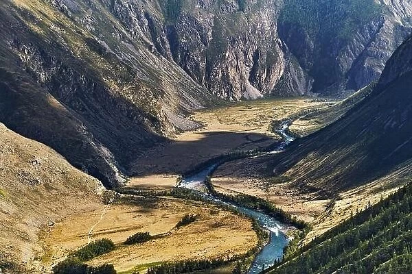 Chulyshman river canyon, view from Katu Yaryk pass in Altai mountains, Siberia, Russia