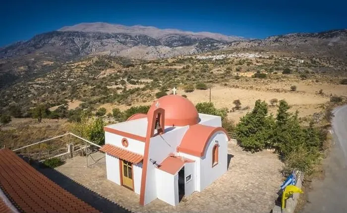 Framed Print : Church on traditional Crete village Nithafri, summer on Crete, mountain view Framed Print : Church on traditional Crete village Nithafri, summer on Crete, mountain view