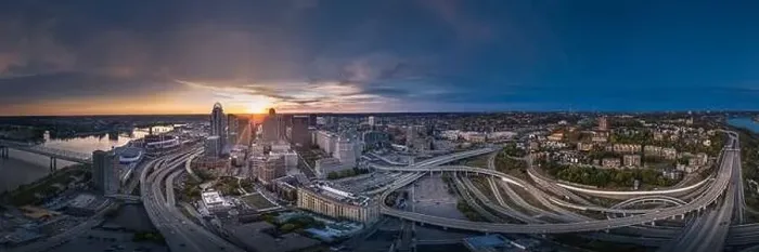 Framed Print : Cincinnati downtown aerial view at evening twilight, Ohio, USA skyline Framed Print : Cincinnati downtown aerial view at evening twilight, Ohio, USA skyline