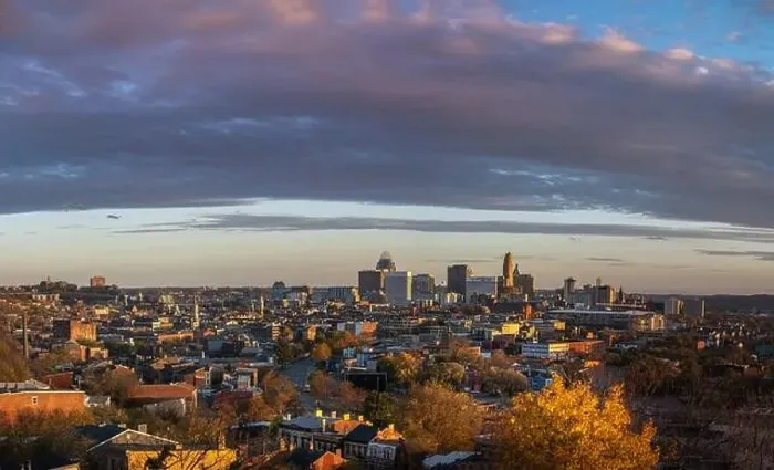 Framed Print : Cincinnati downtown aerial view, Ohio, USA skyline