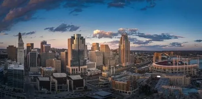 Framed Print : Cincinnati downtown aerial view, Ohio, USA skyline