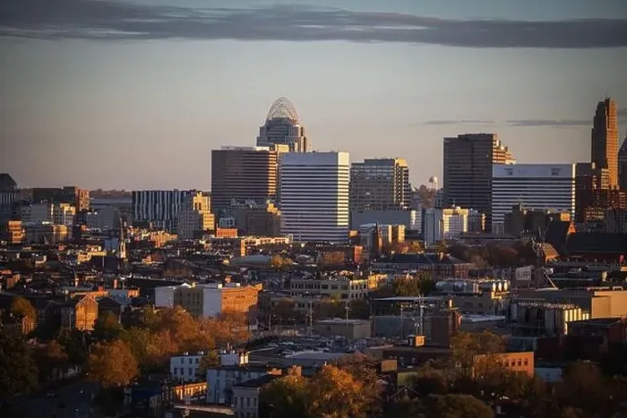 Framed Print : Cincinnati downtown aerial view, Ohio, USA skyline