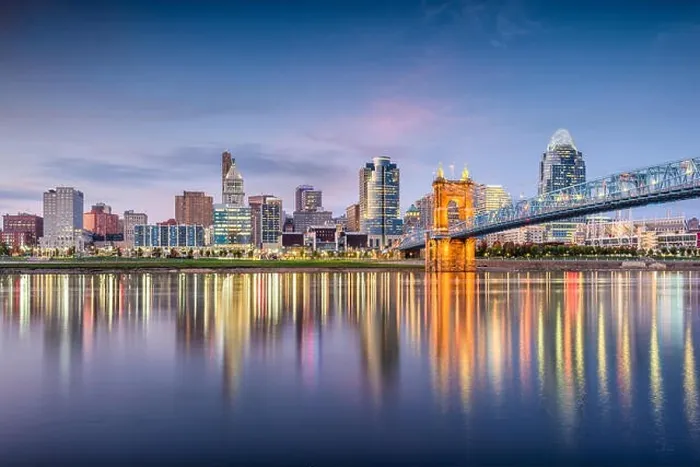 Framed Print : Cincinnati, Ohio, USA skyline on the river at dusk Framed Print : Cincinnati, Ohio, USA skyline on the river at dusk