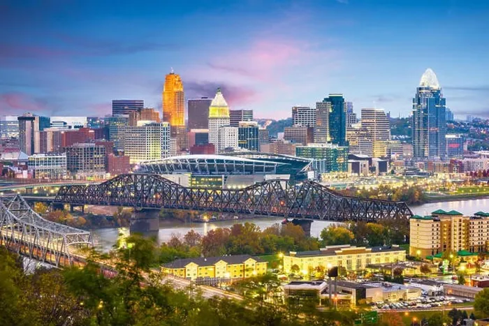 Framed Print : Cincinnati, Ohio, USA skyline on the river at dusk Framed Print : Cincinnati, Ohio, USA skyline on the river at dusk