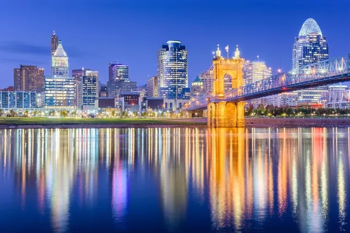 Framed Print : Cincinnati, Ohio, USA skyline on the river at dusk Framed Print : Cincinnati, Ohio, USA skyline on the river at dusk