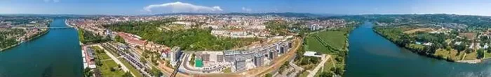 Framed Print : A circular aerial panorama of Coimbra and Mondego River Framed Print : A circular aerial panorama of Coimbra and Mondego River