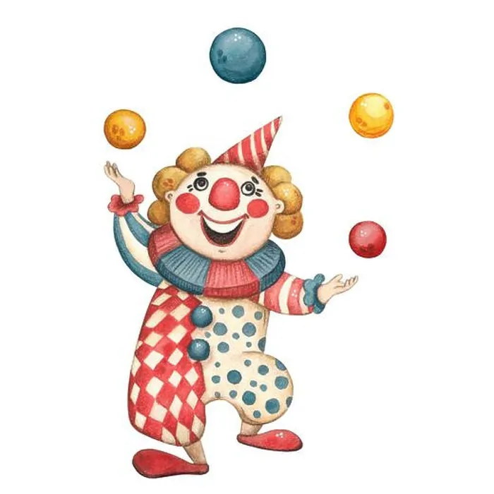 Framed Print : Circus clown juggles balls watercolor illustration Framed Print : Circus clown juggles balls watercolor illustration