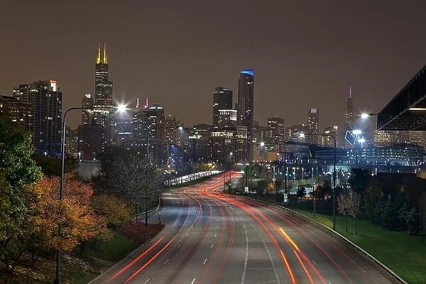 City of Chicago. Image of modern dynamic city of Chicago at night