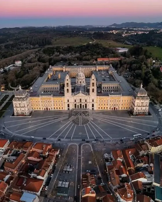 Framed Print : City drone aerial view at sunset with iconic Palace, Mafra, Portugal