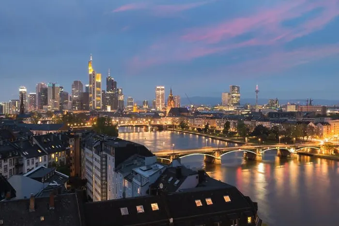 Framed Print : City of Frankfurt am Main skyline at night, Frankfurt, Germany Framed Print : City of Frankfurt am Main skyline at night, Frankfurt, Germany