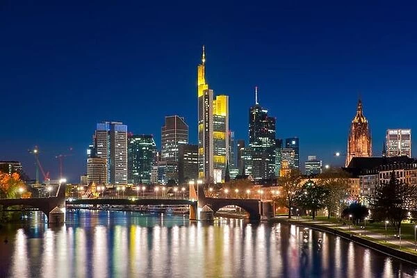 City of Frankfurt am Main skyline at night, Frankfurt, Germany