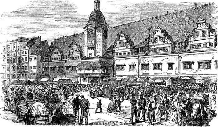 Framed Print : City Hall and market place in Leipzig, Germany, vintage engraved illustration. Trousset encyclopedia (1886 - 1891) Framed Print : City Hall and market place in Leipzig, Germany, vintage engraved illustration. Trousset encyclopedia (1886 - 1891)
