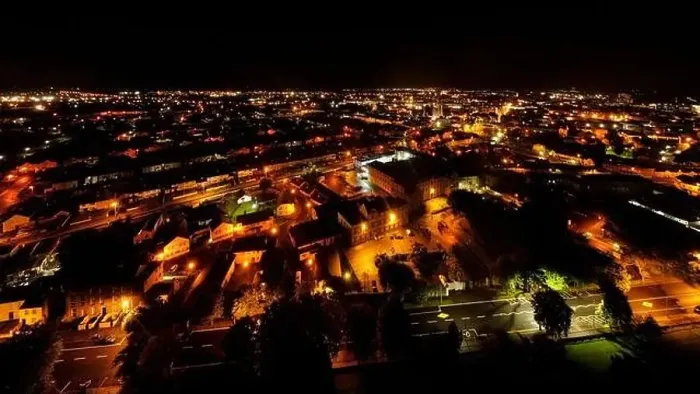 Framed Print : City lights at night, colors of night city, night photos from the drone Framed Print : City lights at night, colors of night city, night photos from the drone