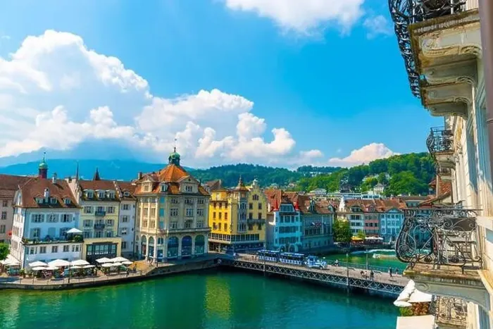 Framed Print : City of Lucerne with Bridge in a Sunny Day in Switzerland Framed Print : City of Lucerne with Bridge in a Sunny Day in Switzerland