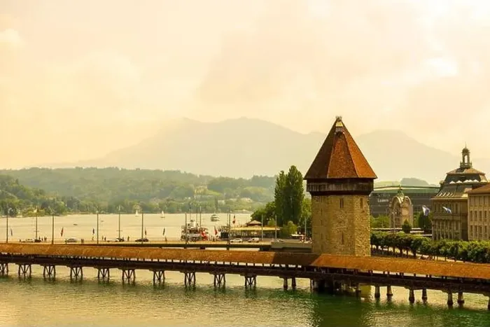 Framed Print : City of Lucerne with Bridge Tower in a Sunny Day in Switzerland Framed Print : City of Lucerne with Bridge Tower in a Sunny Day in Switzerland