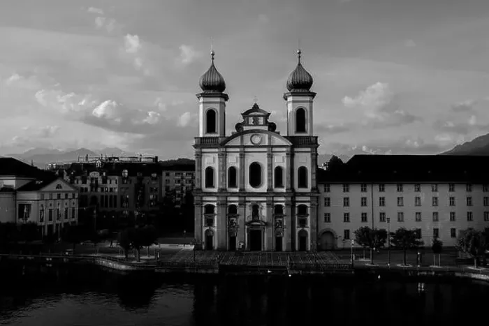 Framed Print : City of Lucerne with River and Church Jesuitenkirche in a Sunny Day in Switzerland Framed Print : City of Lucerne with River and Church Jesuitenkirche in a Sunny Day in Switzerland