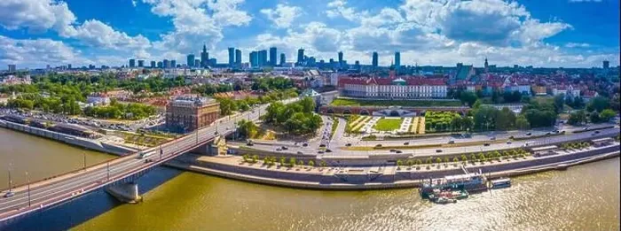 Framed Print : City skyline background. Aerial view of Warsaw capital city of Poland