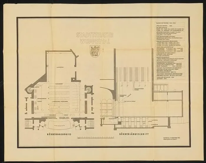 Framed Print : City theater (also: Opera House Wuppertal), Barmen: stage floor plan and stage longitudinal section 1: 100 Framed Print : City theater (also: Opera House Wuppertal), Barmen: stage floor plan and stage longitudinal section 1: 100