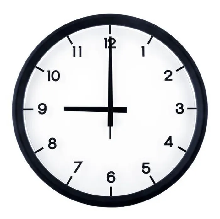Framed Print : Classic analog clock pointing at 9 o'clock, isolated on white background Framed Print : Classic analog clock pointing at 9 o'clock, isolated on white background