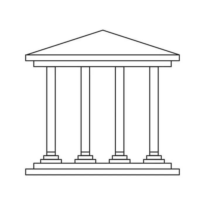 Framed Print : Classical building icon. Greek temple outline. Four pillars structure. Vector illustration