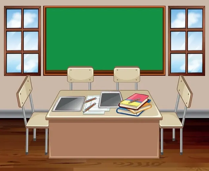 Framed Print : Classroom with table and chair Framed Print : Classroom with table and chair