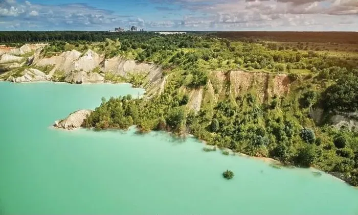 Framed Print : Clean green water in quarry aerial above top view Framed Print : Clean green water in quarry aerial above top view