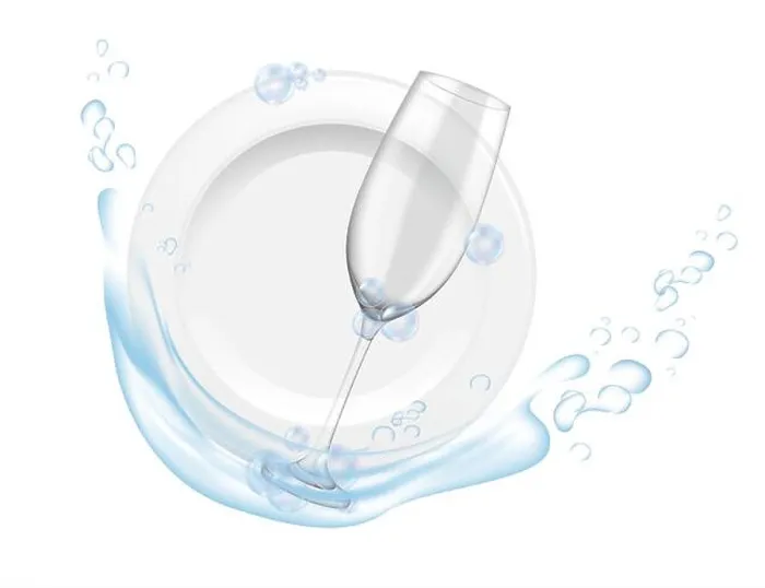 Framed Print : Clean plate and glass wines with water splash home or restaurant dishwashing vector illustration realistic style Framed Print : Clean plate and glass wines with water splash home or restaurant dishwashing vector illustration realistic style