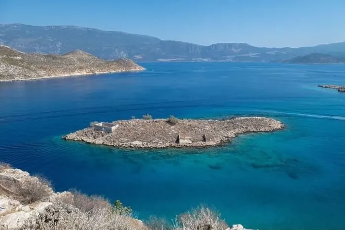 Framed Print : Clear, turquoise blue sea and small islands in the Aegean. The Greek island of Kastellorizo Framed Print : Clear, turquoise blue sea and small islands in the Aegean. The Greek island of Kastellorizo